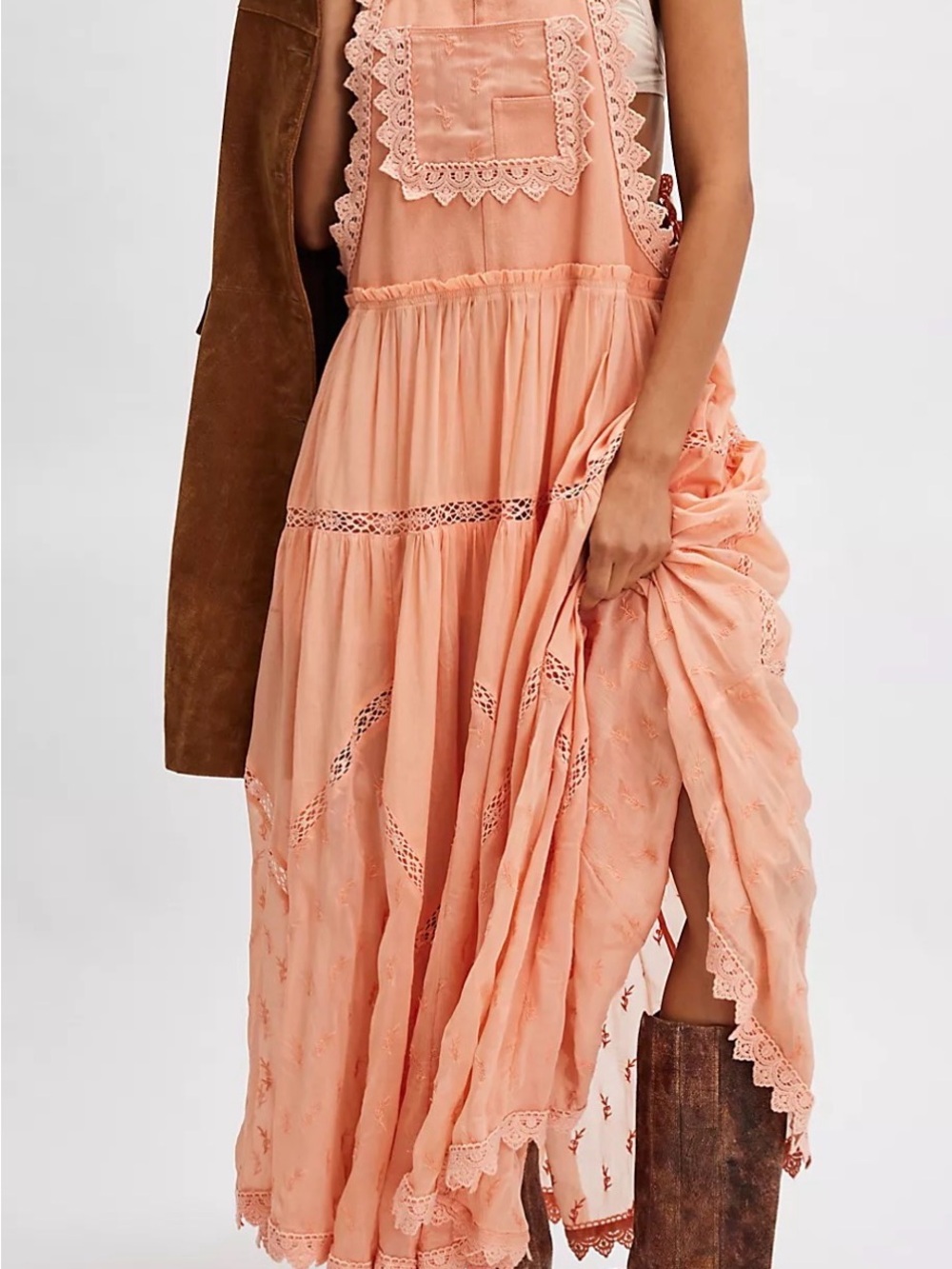 Free People Dusty Rose Lace-Trim Maxi Trails end Skirtall Sold out - Picture 13 of 14